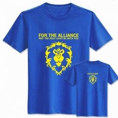 魔兽世界黄色狮子标志天空蓝纯棉T恤M L XL XXL XXXL