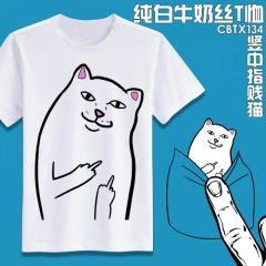 CBTX134-竖中指贱猫牛奶丝短袖T恤