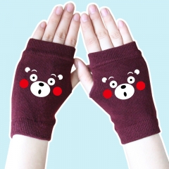 熊本熊1酒红色半指手套