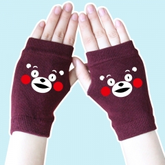 熊本熊2酒红色半指手套