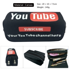 Youtube-2A 帆布双层拉链多功能翻盖笔袋钱包