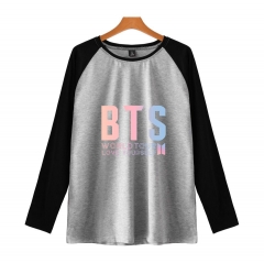 2018新款BTS防弹少年团周边同款韩版街头潮流插色拼肩长袖T恤