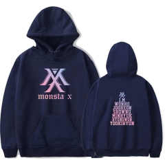 藏青2018亚马逊速卖通热销新款MONSTA X组合专辑宽松保暖男女带帽卫衣