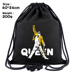 英国皇家乐队主唱Freddie Mercury--黑色帆布束口背包束口袋40X34CM
