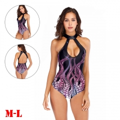 跨境爆款夏季bikini3D印花有胸垫性感紧身泳装 欧美时尚章鱼泳衣