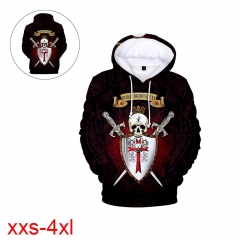 跨境热销成人童装knights templar3D数码印花带帽卫衣圣殿骑士团