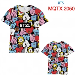 BTS防弹少年团BT21 MQTX2050 全彩印花短袖T恤-XXS-5XL共10个码