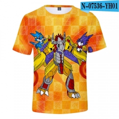 跨境新款 Digimon数码宝贝 休闲3D动漫数码印花夏款宽松短袖T恤