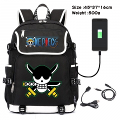 海贼王-124 动漫600D防水帆布USB充电数据线背包