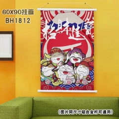 (60X90)BH1812-夏目友人帐 招财猫-新年白色塑料杆挂画