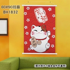 (60X90)BH1832-夏目友人帐 招财猫-新年白色塑料杆挂画