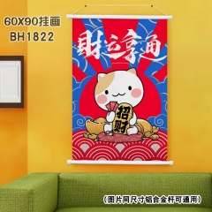 (60X90)BH1822-夏目友人帐 招财猫-新年白色塑料杆挂画