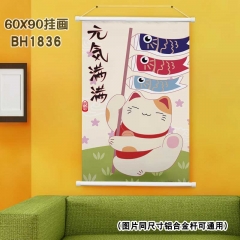 (60X90)BH1836-夏目友人帐 招财猫-新年白色塑料杆挂画