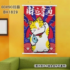 (60X90)BH1829-夏目友人帐 招财猫-新年白色塑料杆挂画