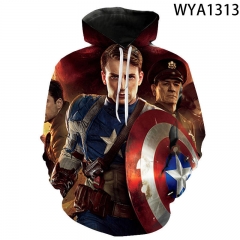 新款 Captain America 美国队长 3D数码印花男女长袖套头帽衫卫衣