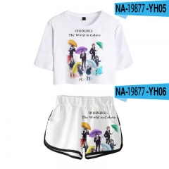 2021新款 Iroduku The World in Colors 3D短袖露脐T恤短裤套装女