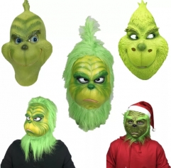 （乳胶款）圣诞怪节神偷cosplay绿毛怪格林奇乳胶面具圣诞节礼物面具用品
