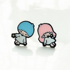 日本卡通漫画双胞胎双子星混搭耳钉耳环可爱女款耳饰韩版