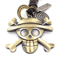 NQ36外贸欧美 金属复古编织挂件 古铜海盗鬼头皮质钥匙扣