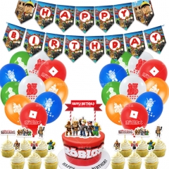原创 Roblox 虚拟世界生日拉旗蛋糕插牌沙盒气球套装游戏派对装饰