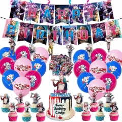 漫画小丑女主题派对生日气球拉旗插排Harley Quinn场景布置装饰品