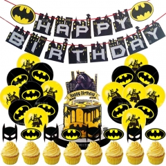 超级英雄派对装饰 蝙蝠侠 生日拉旗蛋糕插牌气球套装宝宝派对用品