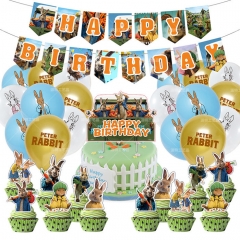 亲子动漫彼得兔主题派对Peter Rabbit生日拉旗蛋糕插排气球装饰品