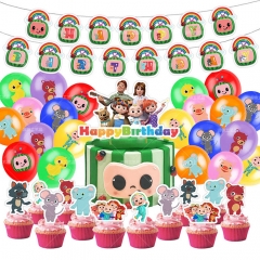 cocomelon派对装饰儿童生日英语歌曲动画拉旗气球蛋糕插排用品