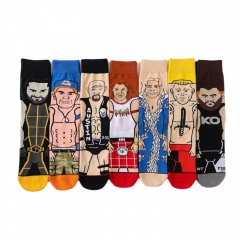 个性潮流男士中筒棉袜摔跤系列袜子卡通长筒棉袜电影体育WWE袜子