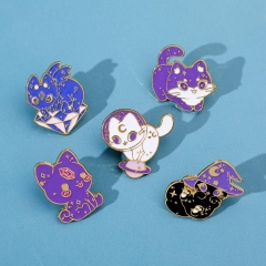 卡通创意个性魔法小猫金属徽章紫色宝石猫咪合金胸针猫猫配饰装饰