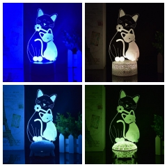 遥控16色+触控7色）跨境专供宠物小猫咪3D亚克力小夜灯遥控7色装饰台灯创意圣诞礼物