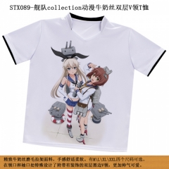 STX089-舰队collection动漫牛奶丝双层V领T恤