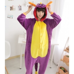 法兰绒男女家居服连体动物睡衣卡通紫恐龙