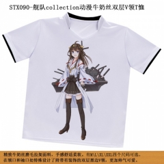 STX090-舰队collection动漫牛奶丝双层V领T恤 