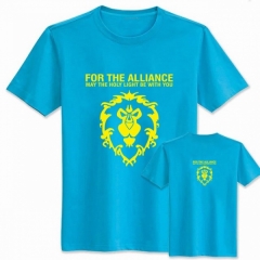 魔兽世界蓝色狮子标志灰色纯棉T恤