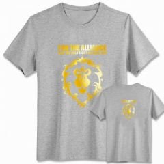 魔兽世界黄色联盟标志灰色纯棉T恤