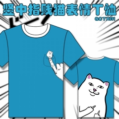 QCDX091-竖中指贱猫动漫表情全彩T恤