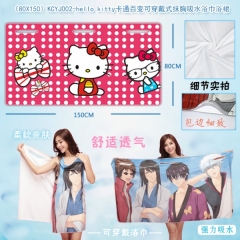 （80X150）KCYJ002-hello kitty卡通百变可穿戴式抹胸吸水浴巾浴裙