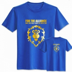 魔兽世界黄色联盟标志天空蓝纯棉T恤