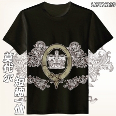 HSTX020-欧式皇家徽章动漫黑色圆领T恤