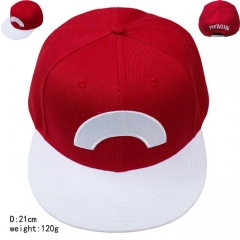宠物小精灵系列半环形logo英文白色帽檐红色棒球帽