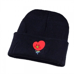 BTS周边防弹少年团bt21帽子卡通学生黑色针织毛线帽子秋冬保暖