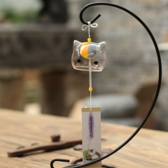 玻璃挂绳风铃 创意日式猫咪挂件礼品工艺品 特色定制厂家支持混批透明明睁，明眯