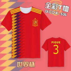 QCDX535-2018俄罗斯世界杯西班牙国家队球衣全彩T恤