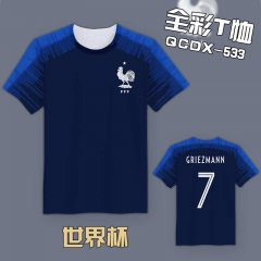 QCDX533-2018俄罗斯世界杯法国国家队球衣全彩T恤