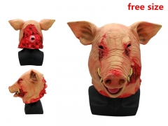 万圣节新款恐怖猪头面具 乳胶动物道具成人道具小丑面具头套
