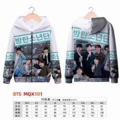 BTS防弹少年团MQX 101全彩拉链连帽贴袋卫衣外套XXS-4XL共9个码数