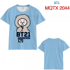 BTS防弹少年团BT21 MQTX2044 全彩印花短袖T恤-XXS-5XL共10个码
