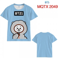 BTS防弹少年团BT21 MQTX2049 全彩印花短袖T恤-XXS-5XL共10个码