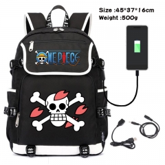 海贼王-126 动漫600D防水帆布USB充电数据线背包